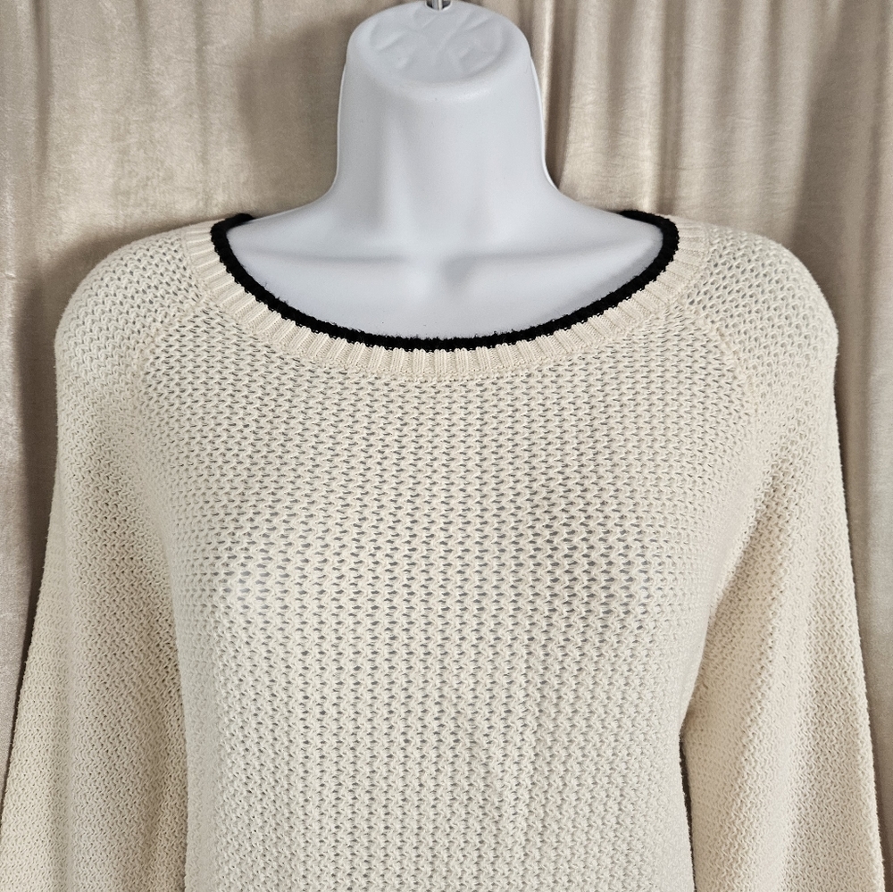 NWOT LOFT white open knit bell sleeve ribbon sweater Womens Medium - Picture 4 of 7